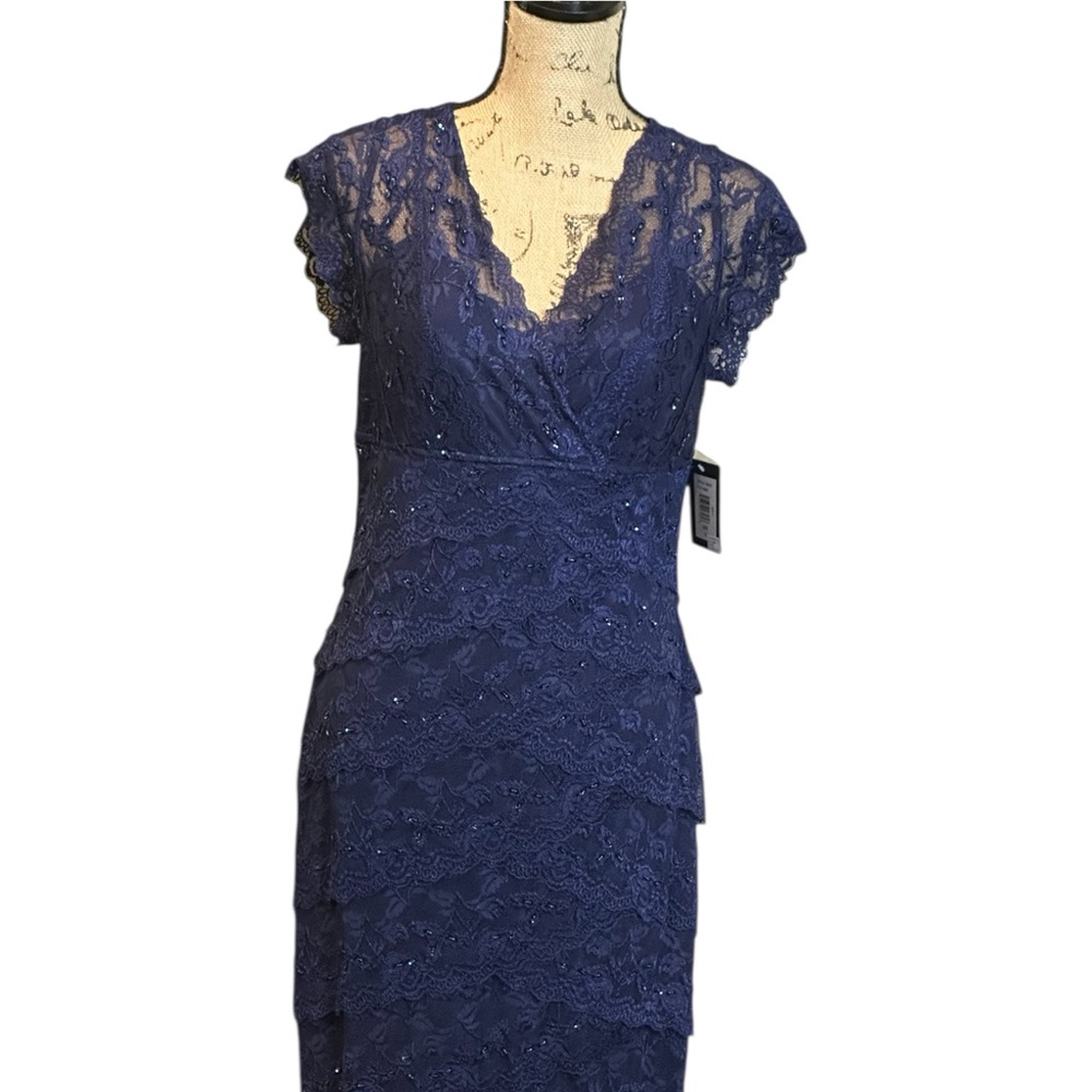 MARINA Elegant Lace Midi Dress - Navy